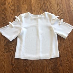Club Monaco White Half Sleeve Top with Bow Detail
